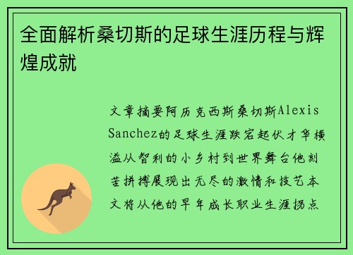 全面解析桑切斯的足球生涯历程与辉煌成就